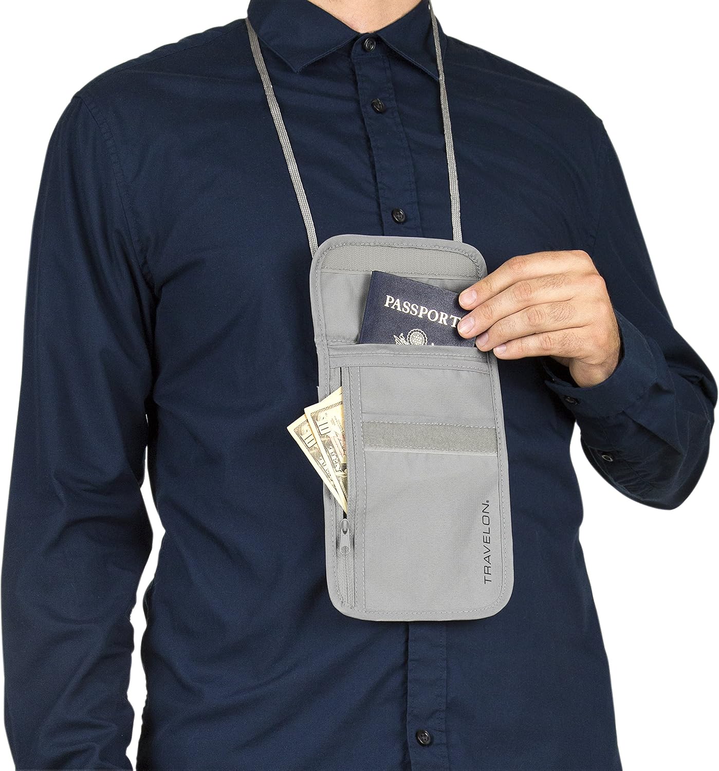 Rfid Blocking Undergarment Neck Pouch Travel Wallet, Gray, One Size - Image 6