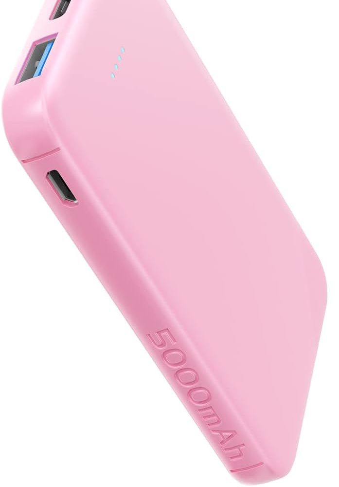 VANYUST S22 Portable Charger, Power Bank, 5000mAh External Battery Pack Compatible with iPhone 15/14/13/12/11/X All Series and Android Phone, Pink