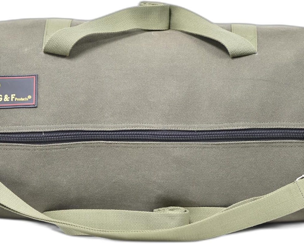 Waxed Canvas All Purpose Military Style Duffle Bag, Water-Resistant, Adjustable Strap, Fully Lined, Double Zipper Closure, heavy Duty, Olive Green