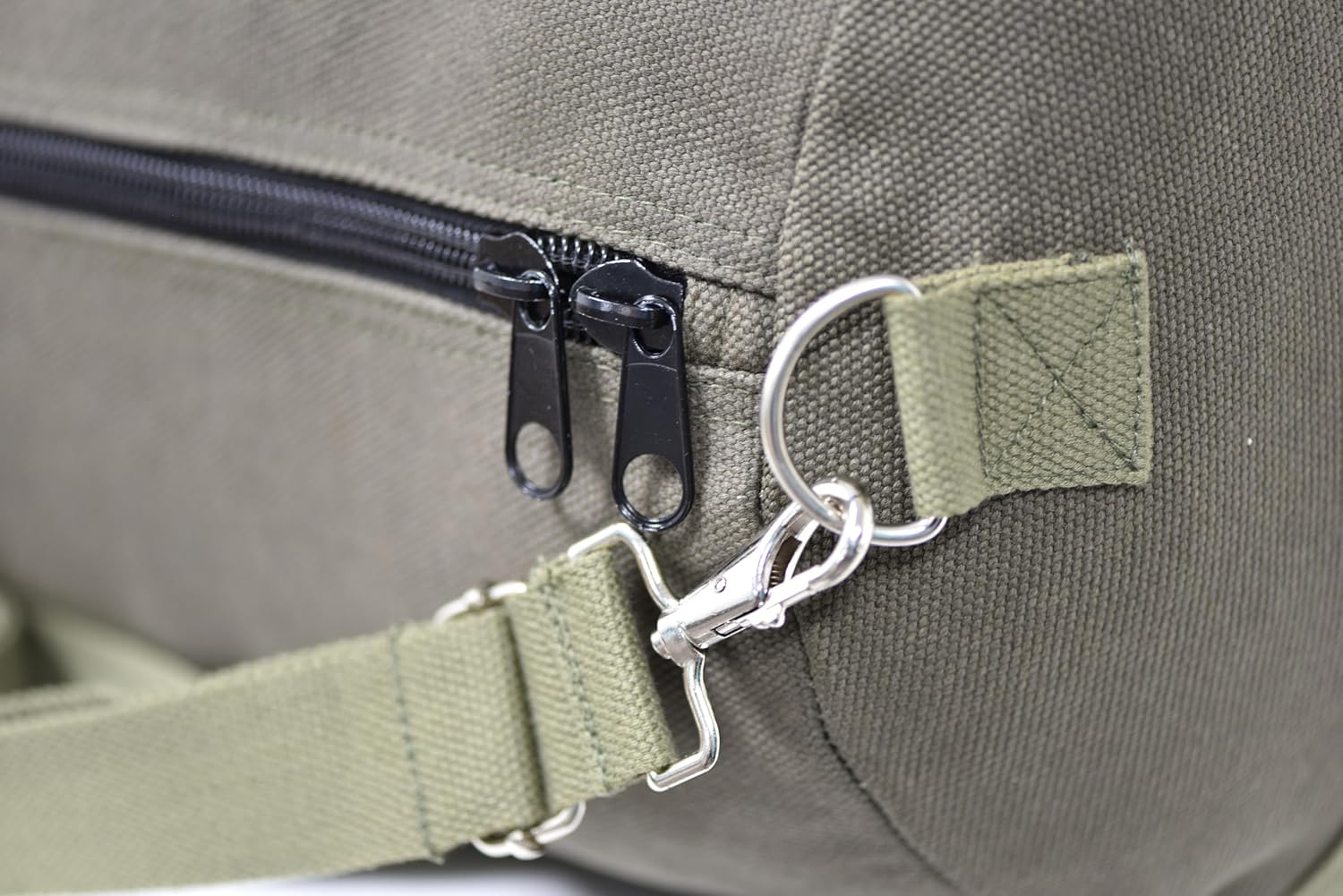 Waxed Canvas All Purpose Military Style Duffle Bag, Water-Resistant, Adjustable Strap, Fully Lined, Double Zipper Closure, heavy Duty, Olive Green - Image 3