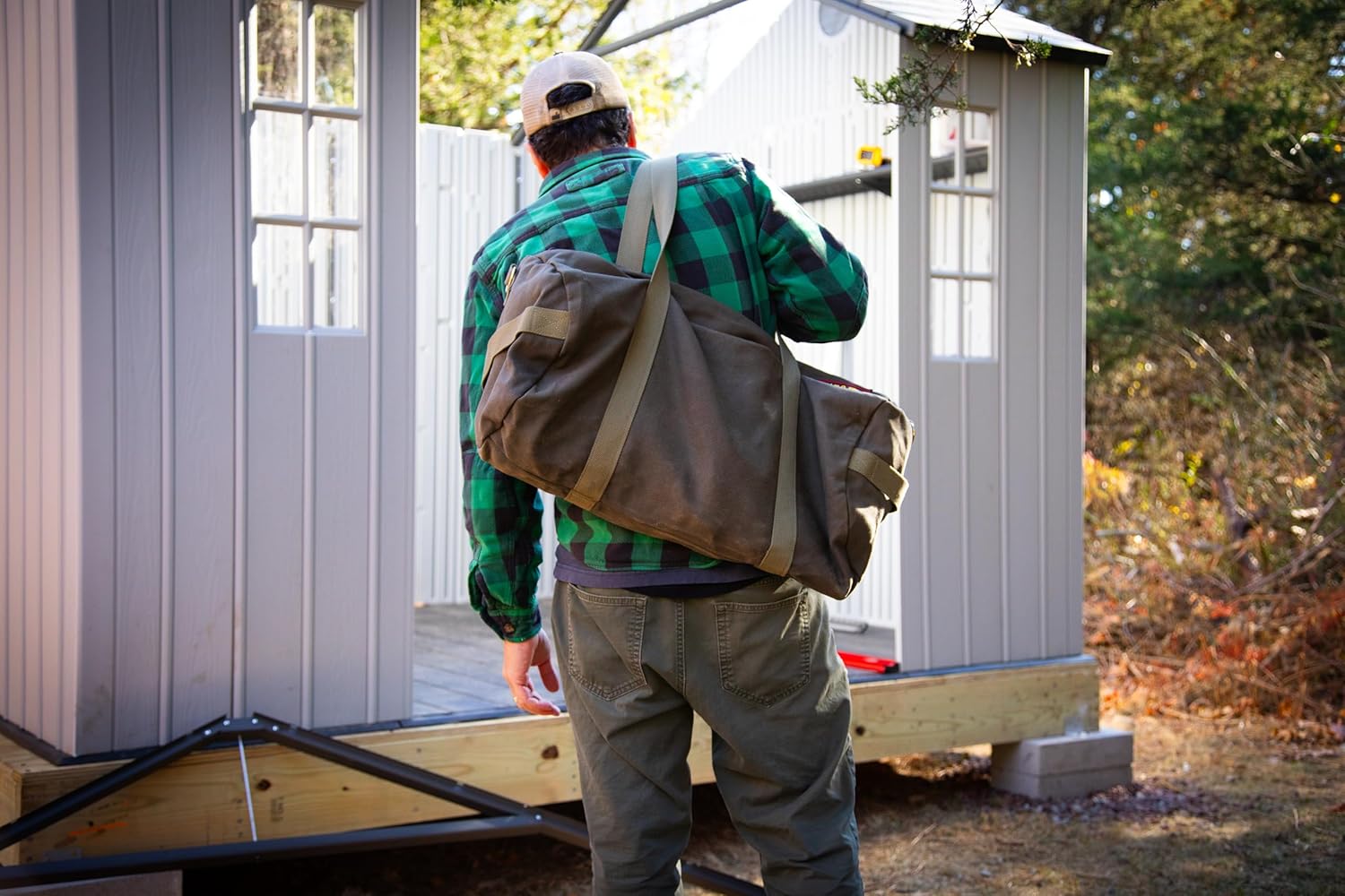 Waxed Canvas All Purpose Military Style Duffle Bag, Water-Resistant, Adjustable Strap, Fully Lined, Double Zipper Closure, heavy Duty, Olive Green - Image 6