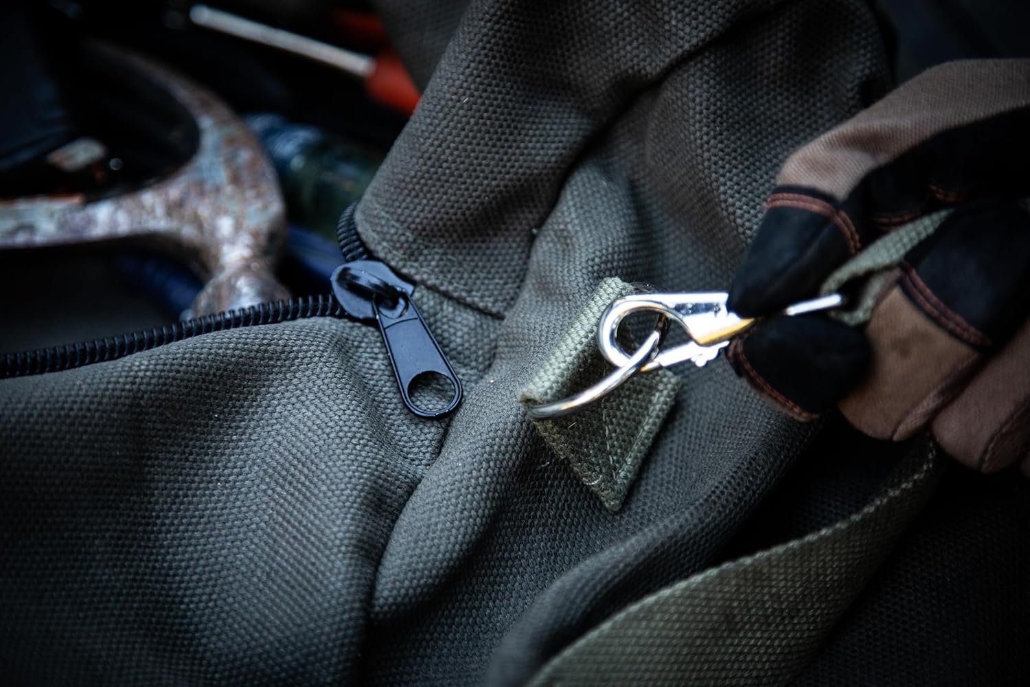 Waxed Canvas All Purpose Military Style Duffle Bag, Water-Resistant, Adjustable Strap, Fully Lined, Double Zipper Closure, heavy Duty, Olive Green - Image 8